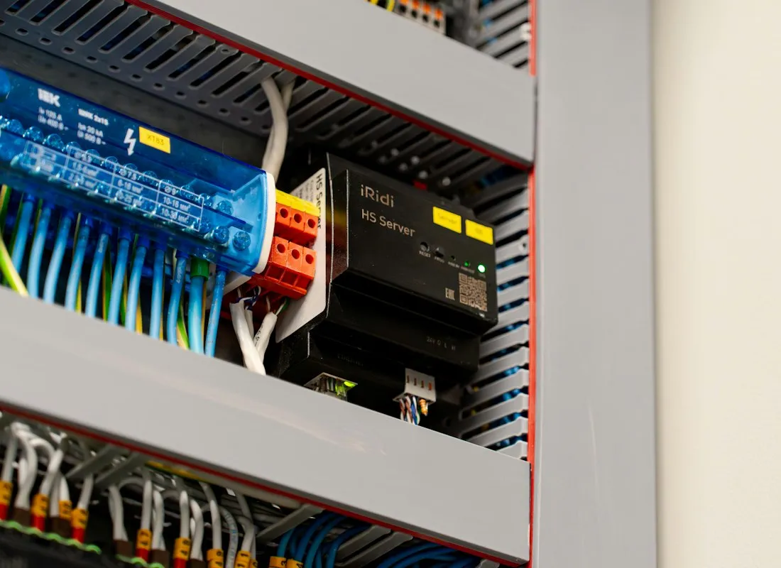 Netwerkkast met patchpanelen en aangesloten kabels